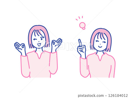 Illustration material of a woman taking a positive pose 126184012