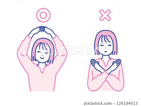 一位女士擺著圓圈和十字架的插圖素材 126184013