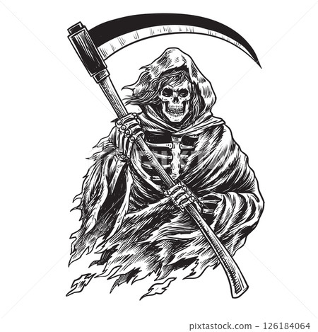 Grim Reaper Skeleton hand drawn illustration Grim Reaper Skeleton hand drawn illustration 126184064