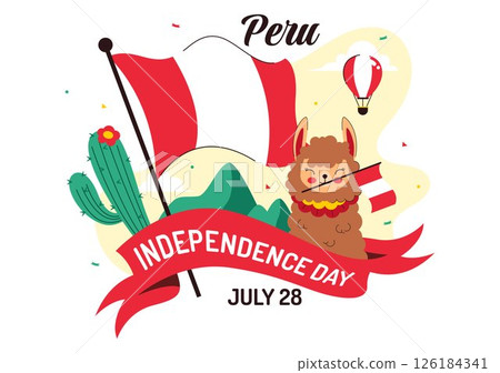 Happy Peru Independence Day Vector Illustration on july 28 Featuring a Waving National Flag and Decorative Ribbon in a Festive Background 126184341