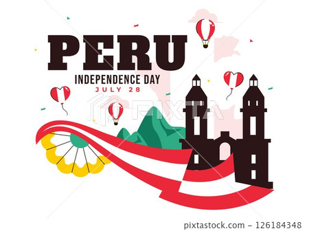 Happy Peru Independence Day Vector Illustration on july 28 Featuring a Waving National Flag and Decorative Ribbon in a Festive Background 126184348