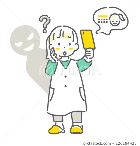 一個因使用智慧型手機而陷入麻煩的女孩 — — 簡單可愛的線條畫插圖 一個因使用智慧型手機而陷入麻煩的女孩 — — 簡單可愛的線條畫插圖 126184423