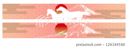馬和富士山新年的紅色橫旗 馬和富士山新年的紅色橫旗 126184580