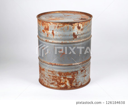 Rusty Metal Drum with Hazard Symbol 126184638