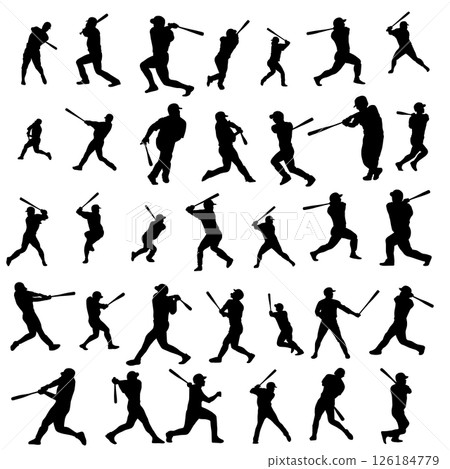 插畫素材：運動剪影集棒球 126184779
