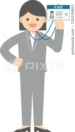 一位穿著西裝的女士出示了她的員工證 126184801
