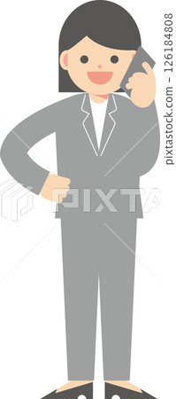 A woman in a suit making a phone call on her smartphone A woman in a suit making a phone call on her smartphone 126184808