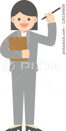 A woman in a suit holding a clipboard A woman in a suit holding a clipboard 126184809
