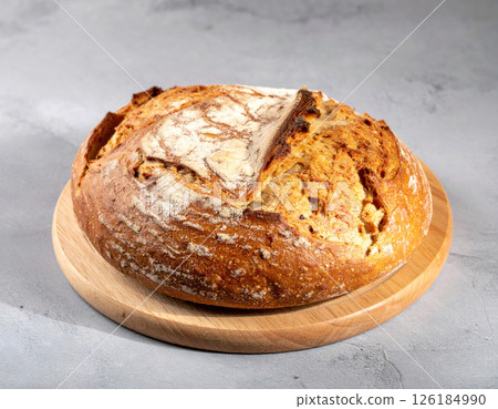 Fresh Sourdough Bread on Wooden Board 126184990