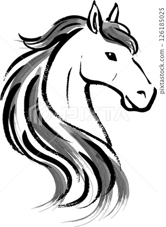 A Japanese-style illustration of a horse's face hand-drawn with a brush A Japanese-style illustration of a horse's face hand-drawn with a brush 126185025