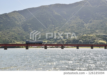 Yura River Bridge and Blue Train (Maizuru City to Miyazu City, Kyoto Prefecture) 126185094