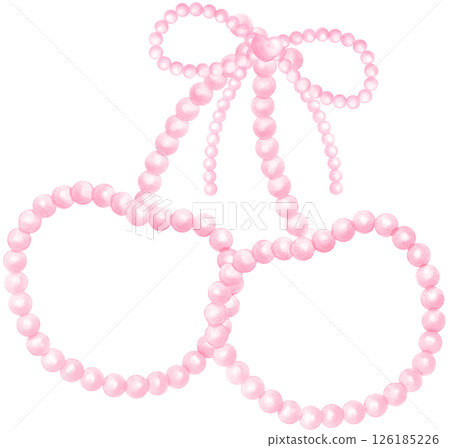 Pink Pearl Cherries with ribbon bow Watercolor Vintage y2k Stlye 126185226