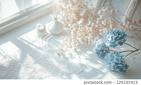 古董和藍色乾燥花（生成式人工智慧） 126185423