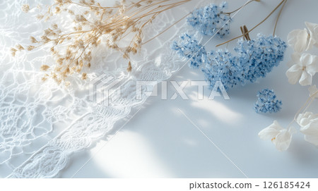 Antique goods and blue dried flowers (Generative AI) Antique goods and blue dried flowers (Generative AI) 126185424