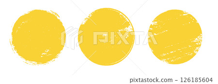 Yellow sun brush stamp watercolor paint shape sets. Hand drawn rough yellow circle shape ink brush stroke texture. Grunge circular rough badge background element pack. Vector Yellow sun brush stamp watercolor paint shape sets. Hand drawn rough yellow circle shape ink brush stroke texture. Grunge circular rough badge background element pack. Vector 126185604