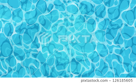 Water ripple surface pool or ocean water with glares sunlight reflections, game texture top view. Beach sea clean and deep water. 126185605