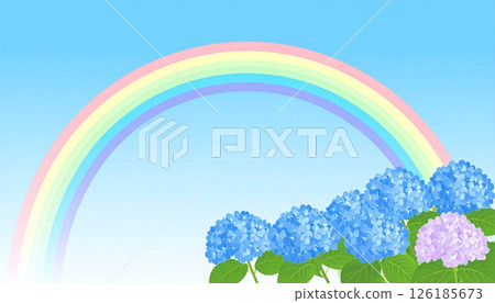 雨後彩虹和繡球花的風景畫 126185673