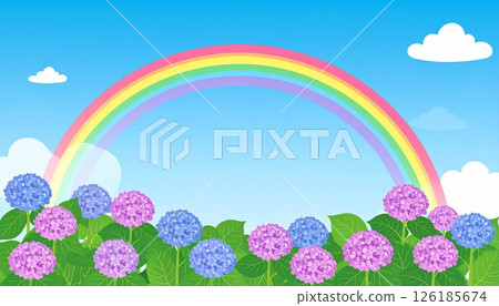 雨後彩虹和繡球花的風景畫 126185674
