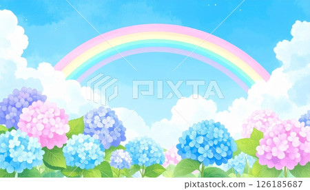 雨後彩虹和繡球花的風景畫 126185687