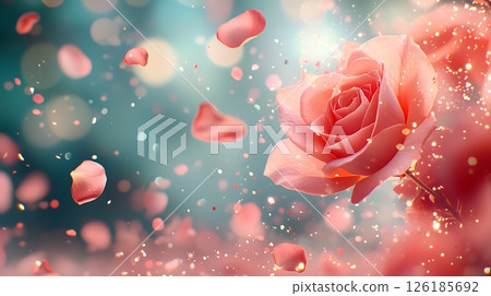 pink rose with water drops 126185692