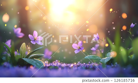 beautiful nature landscape with sunrise over meadow 126185716