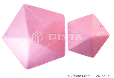 Set of pink triangular climbing volumes isolated on white background. Geometric holds for bouldering or gym training. Online store concept 126185830