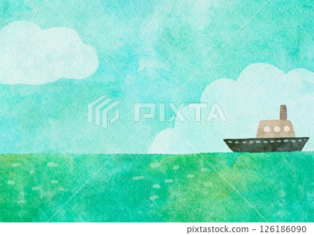 Simple hand-drawn sea illustration material landscape Simple hand-drawn sea illustration material landscape 126186090