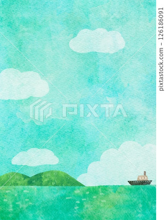 簡單的手繪大海插畫素材風景 126186091