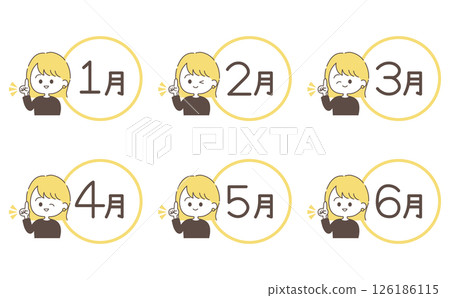 Cute calendar logo and women's illustration set Cute calendar logo and women's illustration set 126186115