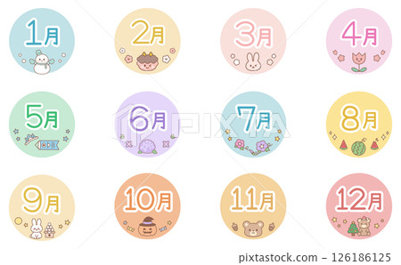可愛的季節性日曆標誌插圖集 126186125