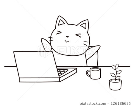 A cat stretching after work - Line drawing 126186655