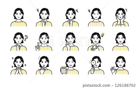 Stylish middle-aged woman facial expression icon set 126186702