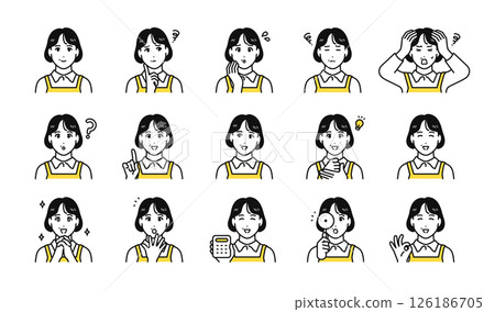 穿著圍裙的中年婦女的面部表情圖標集 穿著圍裙的中年婦女的面部表情圖標集 126186705