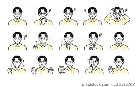 戴眼鏡的中年男子臉部表情圖示集 126186707