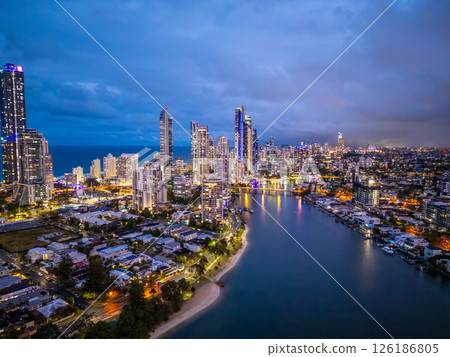 Aerial view of Gold Coast in Australia at night 126186805