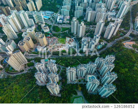 High angle aerial view of high rise apartment in Hong Kong High angle aerial view of high rise apartment in Hong Kong 126186852