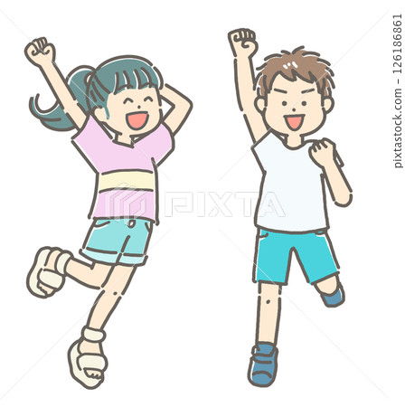 Illustration of energetic children jumping 126186861