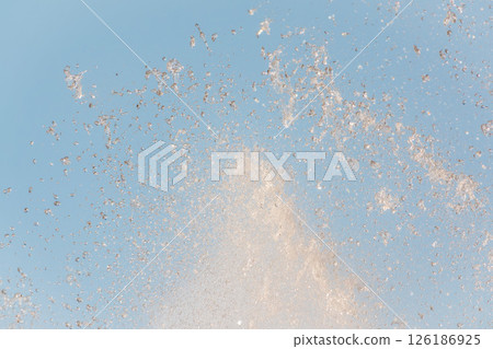 Splashes and jets of water against light background. 126186925