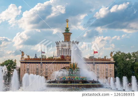Stone Flower fountain and pavilion Ukraine in Exhibition of economic achievements, VDNKh, Moscow, Russia 126186935