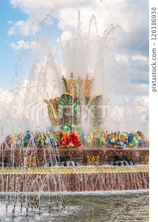 Stone Flower fountain and pavilion Ukraine in Exhibition of economic achievements, VDNKh, Moscow, Russia Stone Flower fountain and pavilion Ukraine in Exhibition of economic achievements, VDNKh, Moscow, Russia 126186938