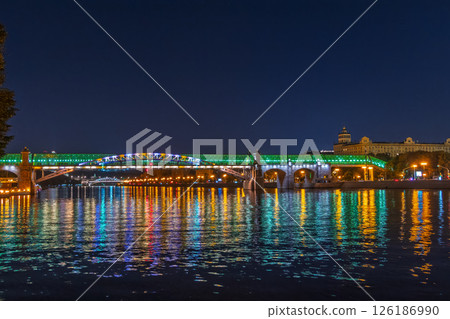 Pushkinskiy bridge with night illumination. Bridge to Gorky Park. 126186990
