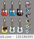 Simple Telecaster-style guitar set in 6 colors with cat character 126186995