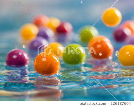 漂浮在水中的彩色球 AI 影像 126187604