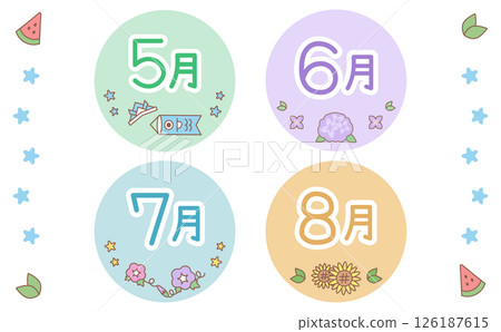 Cute seasonal spring/summer calendar logo illustration set Cute seasonal spring/summer calendar logo illustration set 126187615