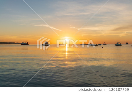 Sunrise over the sea. Panoramic seascape. Sunrise over the sea. Panoramic seascape. 126187769