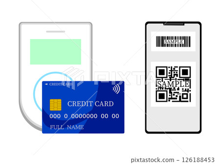 Shop with credit card contact payment and QR code payment 126188453