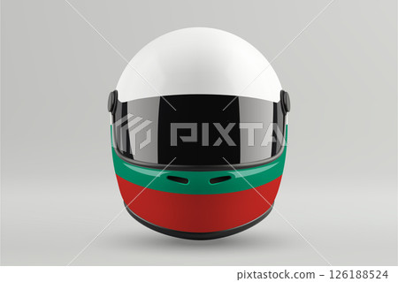 Front view of racing helmet featuring Bulgaria flag colors Front view of racing helmet featuring Bulgaria flag colors 126188524