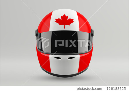 Front view of racing helmet featuring Canada flag colors 126188525