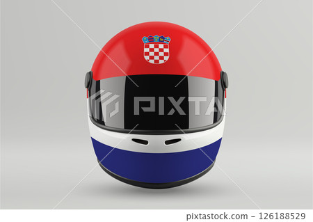 Front view of racing helmet featuring Croatia flag colors Front view of racing helmet featuring Croatia flag colors 126188529