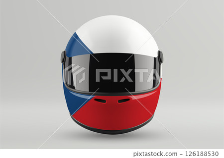 Front view of racing helmet featuring Czech Republic flag colors Front view of racing helmet featuring Czech Republic flag colors 126188530